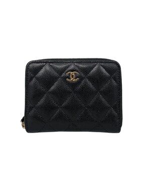 Chanel Bifold Wallet Small Zip Quilted Caviar Leather CC Logo